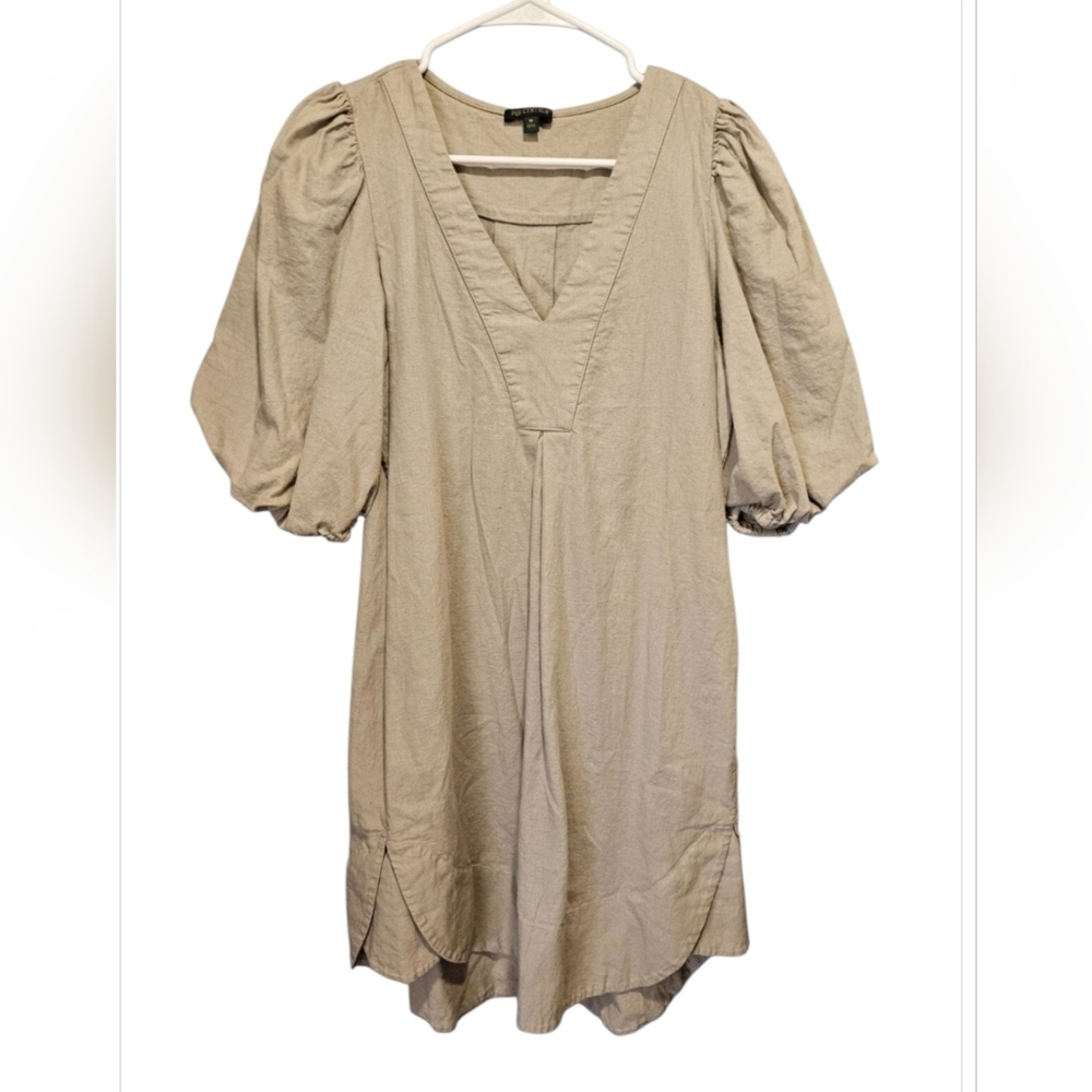 For Cynthia Linen Dress Women's Small Beige Neutral Anthro Boho Peasant Hippie